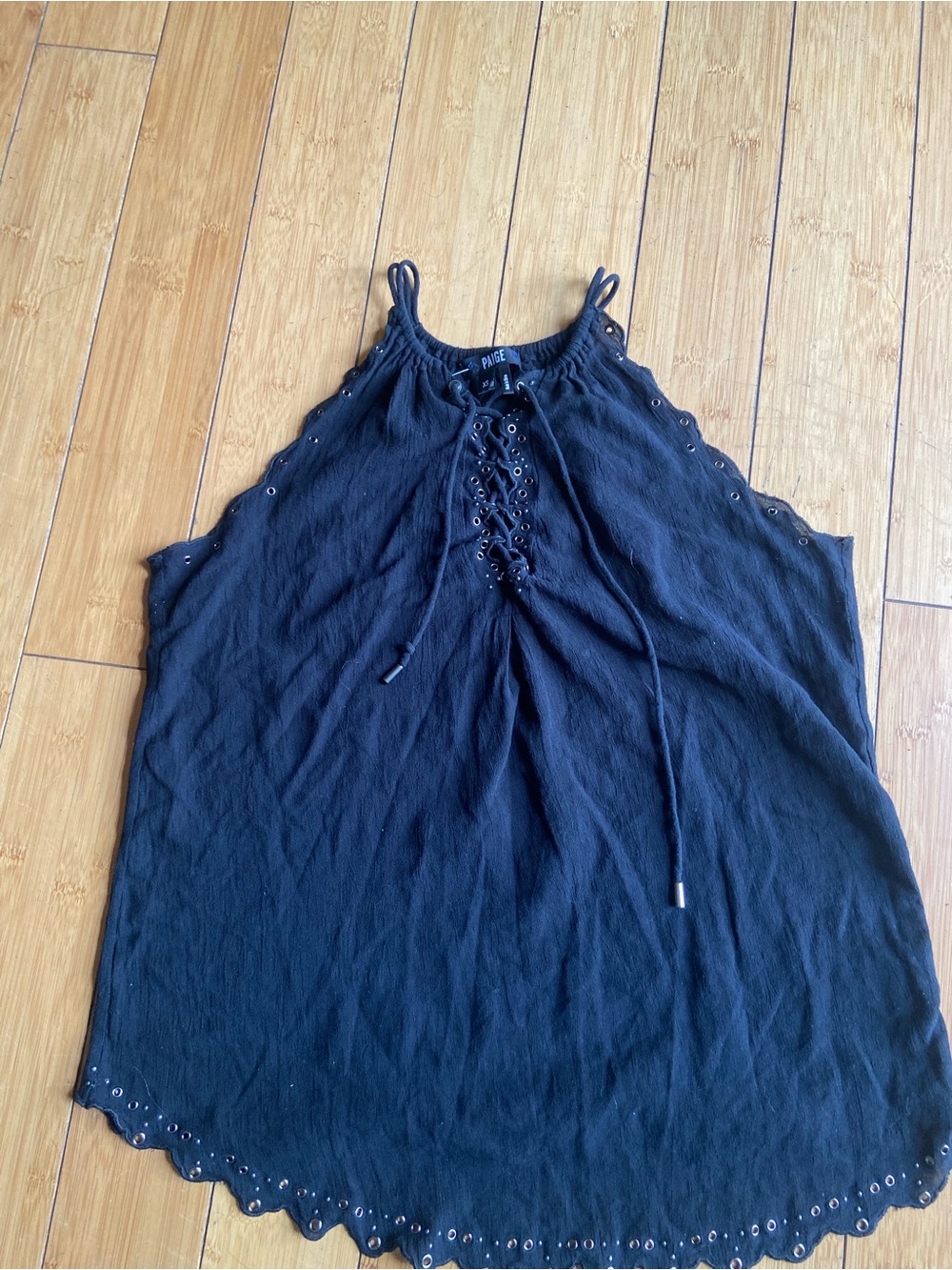 PAIGE Black Lace-Up Eyelet Halter Camisole